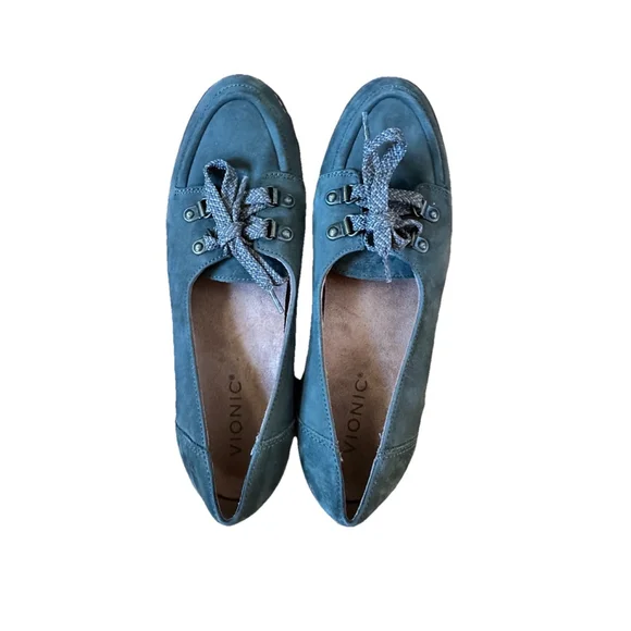 Vionic Teagan Green Nubuck Leather Lace Up Oxford Loafers 7.5 - Picture 3 of 6